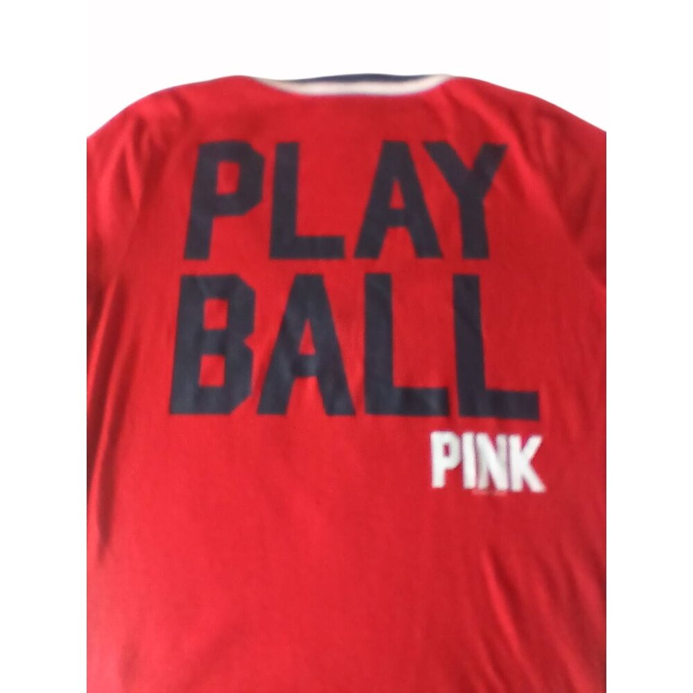 Victorias Secret Pink Red Sox V Neck T Shirt L Boston Play Ball Red Blue White - Picture 12 of 15